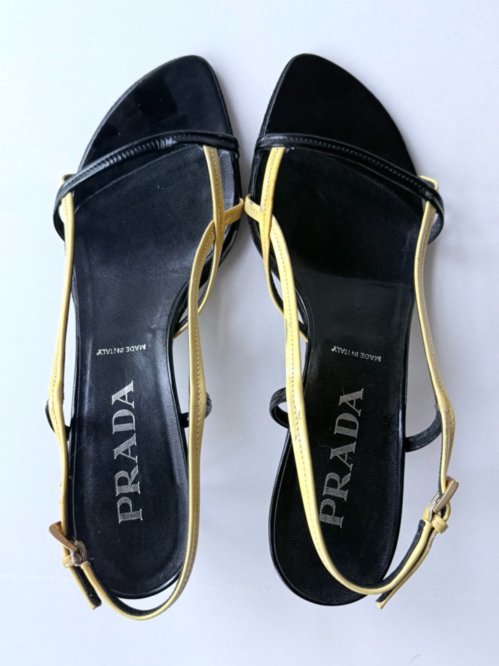 Vintage Prada Black & Yellow Patent Leather Strappy Slingback Sandal Heels 39.5 - Picture 12 of 16